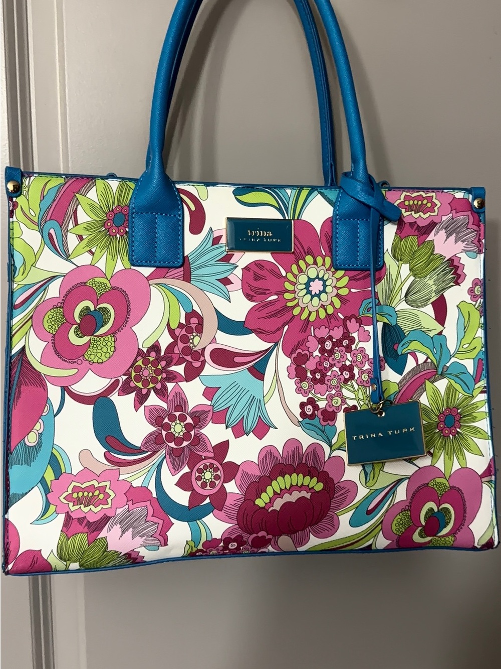 Trina Turk Floral Tote in Pink, Blue & Green-NWOT